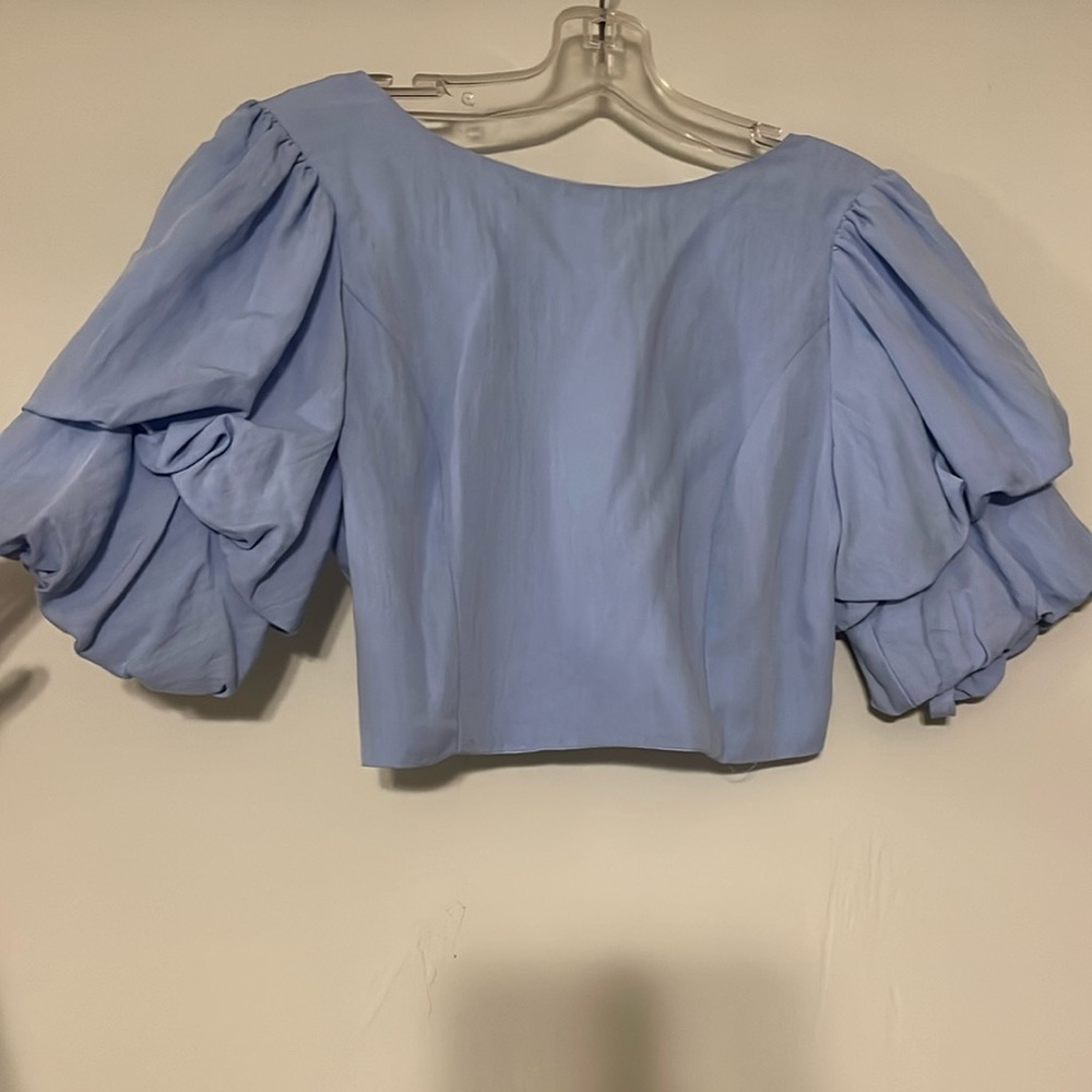 DO+BE Blue Top with Ruffle Puff Sleeve